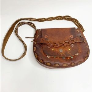 BOHO Vintage Leather Floral Braided Satchel Purse